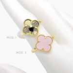 Anillo Flor Trebol Esmalte Rosa Chapa de Oro 1137