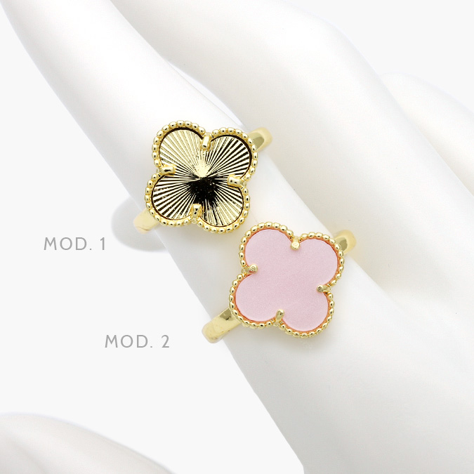 CTB1137 Anillo Flor Trebol Esmalte Rosa Chapa de Oro 1137 - Imagen 1
