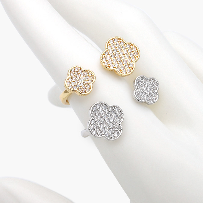 CTB1150 Anillo Flores Treboles Zirconias Blancas Chapa de Oro 1150 - Imagen 1