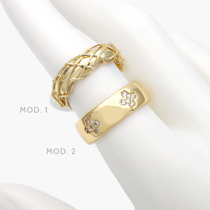 CTB1161 Anillo Flores Treboles Zirconias Blancas Chapa de Oro 1161 - Imagen 1