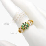 Anillo Flor Zirconias Verdes Chapa de Oro 1172 - Modelo 1