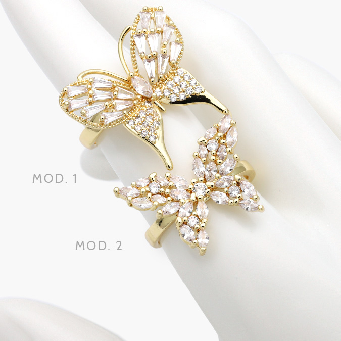 CTB1175 Anillo Mariposas Zirconias Blancas Chapa de Oro 1175 - Imagen 1