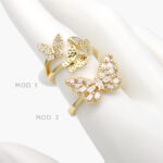 Anillo Mariposas Zirconias Blancas Chapa de Oro 1176 - Modelo 1