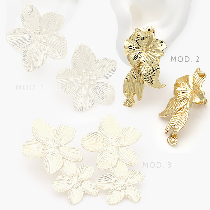 ca10593 Aretes Flores Chapa de Oro 593 - Imagen 1