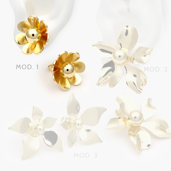 ca10594 Aretes Flores Chapa de Oro 594 - Imagen 1