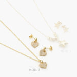 Juego Corazónes Zirconias Blancas Chapa de Oro 66 Cadena de Aguja - Modelo 1
