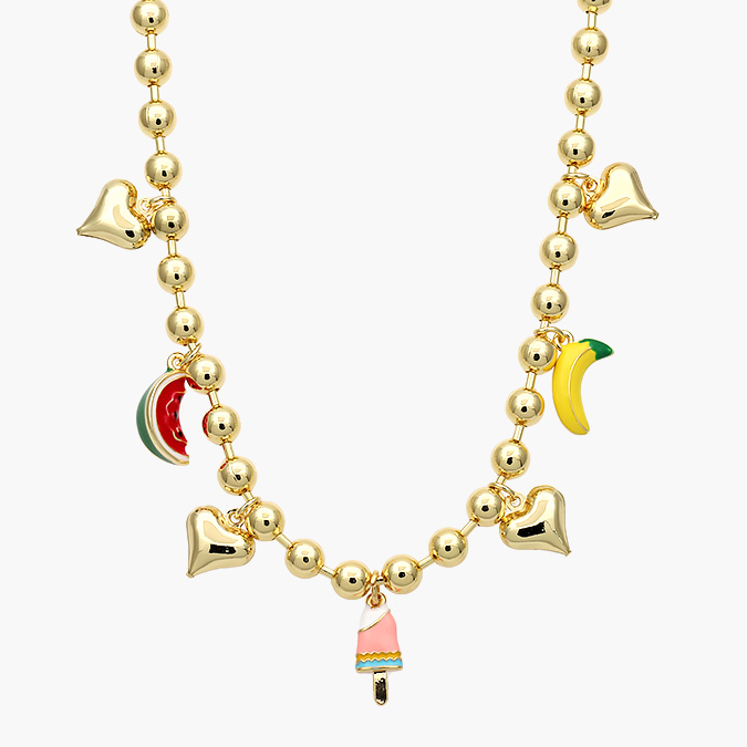 CD0443 Collar Corazones Sandia Platano Paleta Chapa de Oro 443 - Imagen 1