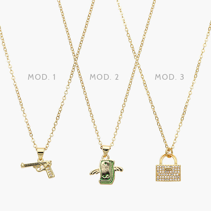CTD0584 Collar Pistola Dinero Bolso Chapa de Oro 584 - Imagen 1