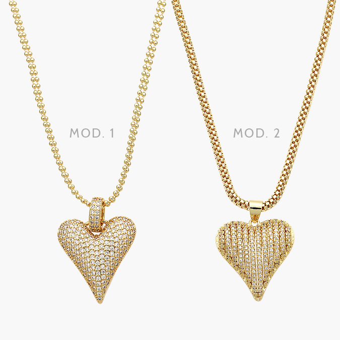 CTD0591 Collar Corazón Zirconias Blancas Chapa de Oro 591 - Imagen 1