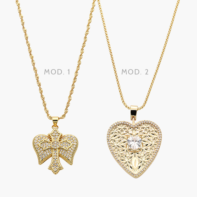 CTD0600 Collar Corazón Cruz Chapa de Oro 600 - Imagen 1
