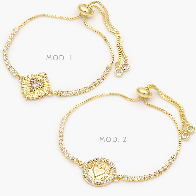 MPU790 Pulso Sagrado Corazón Zirconias Chapa de Oro 790 - Imagen 1