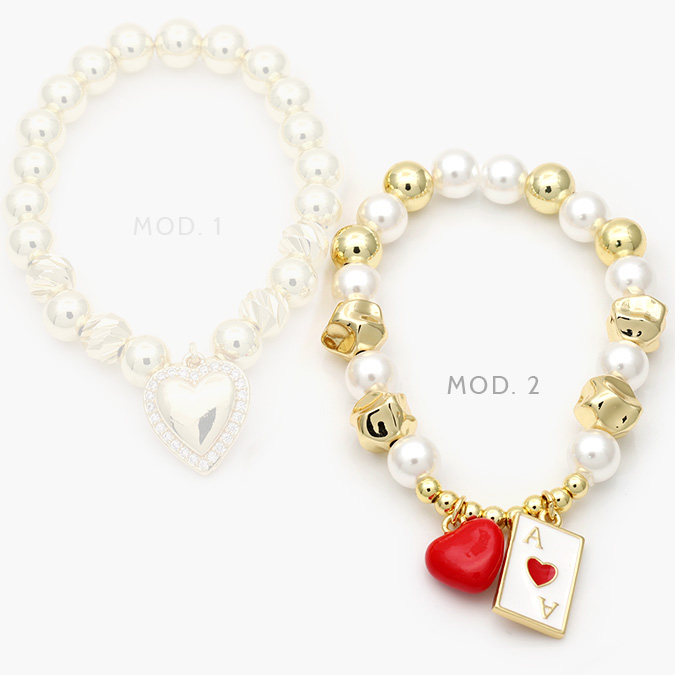 ctp0594 Pulso Perlas Bolitas Corazón Carta Poker Chapa de Oro 594 - Imagen 1
