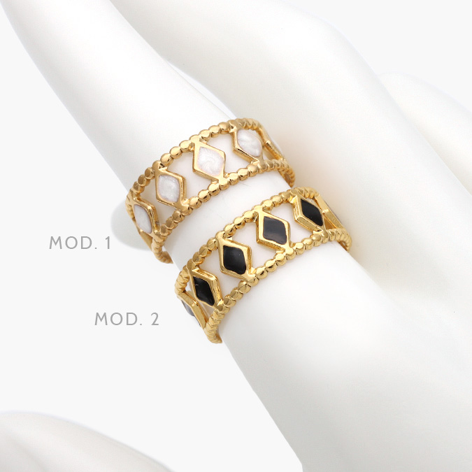 AB0432 Anillo Rombos Esmalte Acero Inoxidable 432 - Imagen 1