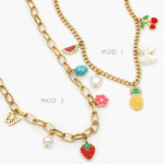 Collar Cereza Piña Moño Sandia Perlas Acero Inoxidable 505