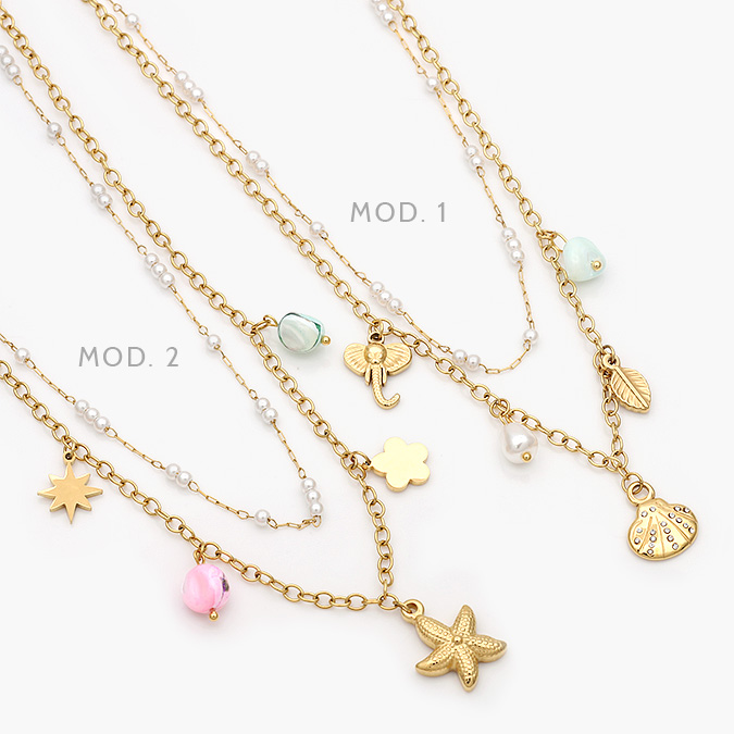 AD0513 Layer Collar Estrella de Mar Concha Elefante Acero Inoxidable 513 - Imagen 1