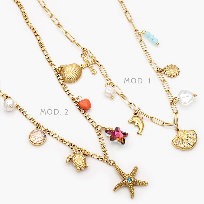 AD0515 Collar Estrella de Mar Delfin Concha Tortuga Acero Inoxidable 515 - Imagen 1
