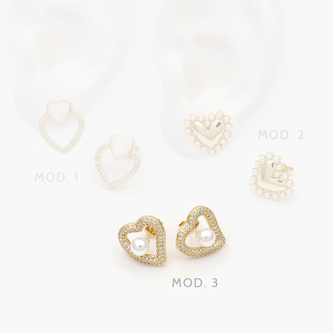 CA10628 Aretes Corazón Perla Chapa de Oro 628 - Imagen 1