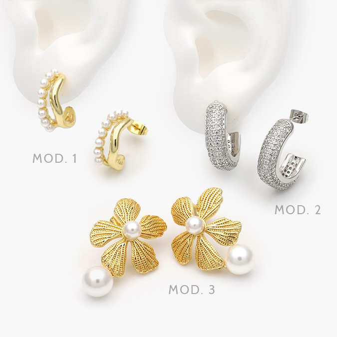 CA10635 Aretes Flor Perlas Chapa de Oro 635 - Imagen 1