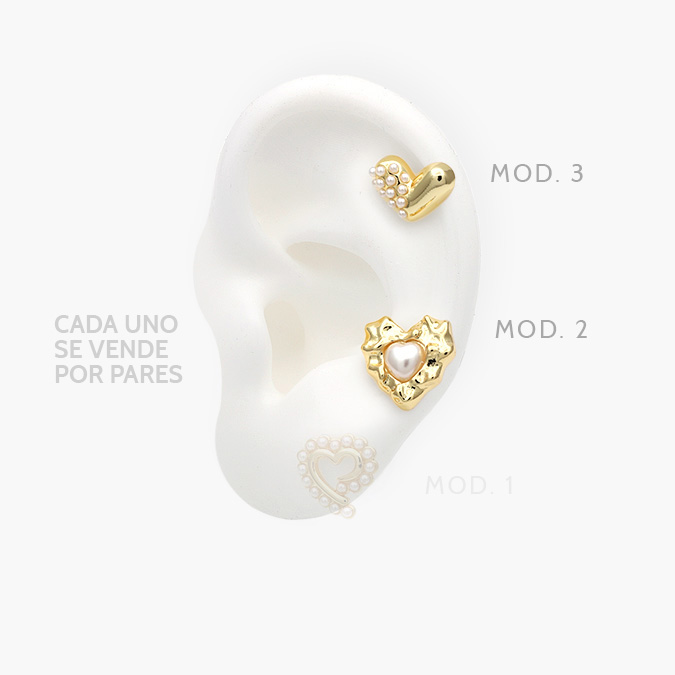CA50415 Broqueles Corazón Perlas Chapa de Oro 415 - Imagen 1
