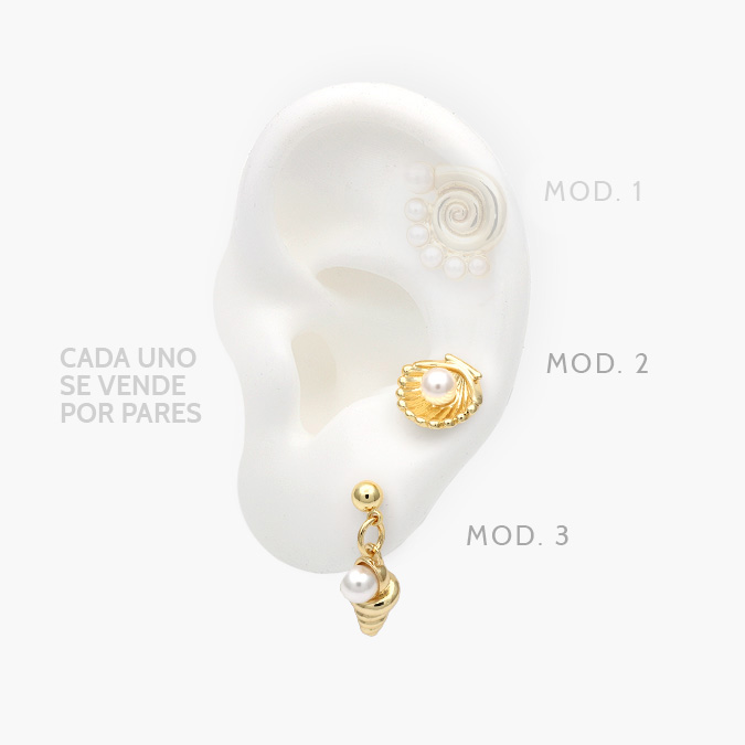 CA50416 Broqueles Concha Perlas Chapa de Oro 416 - Imagen 1