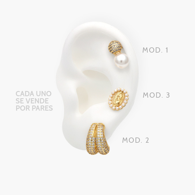 CA50420 Broqueles Perlas & Zirconias Chapa de Oro 420 - Imagen 1