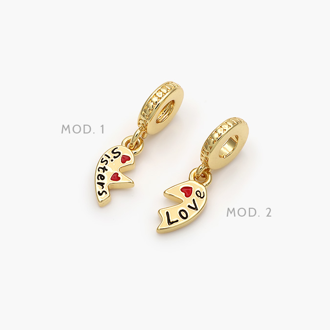 CCH0083 Dije Corazón LOVE Sisters Chapa de Oro 83 - Imagen 1