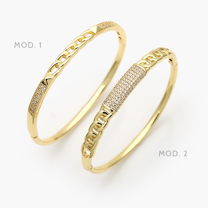CTP0614 Brazalete Eslabones Zirconias Chapa de Oro 614 - Imagen 1