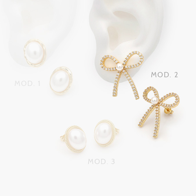 ca10631 Aretes Moño Perlas Chapa de Oro 631 - Imagen 1
