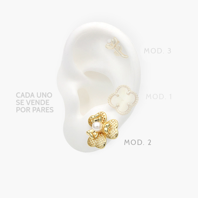 ca50418 Broqueles Flores Perla Chapa de Oro 418 - Imagen 1