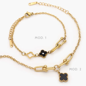 Pulso Flor Esmalte Negro Acero Inoxidable 681
