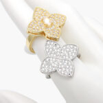 Anillo Ajustable Flor Trebol Zirconias Blancas Chapa de Oro 1190