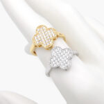 Anillo Ajustable Flor Trebol Zirconias Blancas Chapa de Oro 1192 - Oro