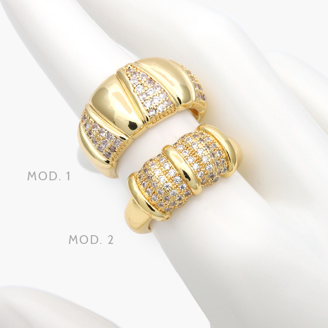 CTB1210 Anillo Chunky Zirconias Blancas Chapa de Oro 1210 - Imagen 1
