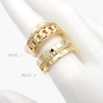 Anillo Ajustable Eslabones Zirconias Blancas Chapa de Oro 1231