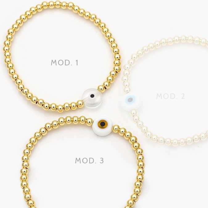 cp0231 Pulso Bolitas Ojo Turco Blanco Chapa de Oro 0231 - Imagen 1
