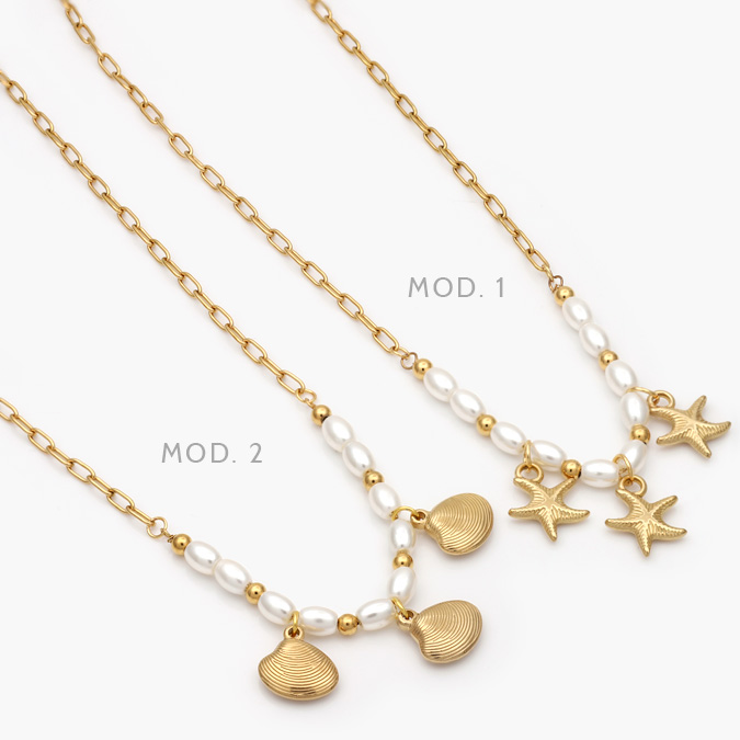 AD0524 Collar Perlas Concha Estrella de Mar Acero Inoxidable 524 - Imagen 1