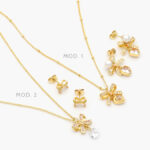 Juego Moños Corazones Perlas Zirconias Blancas Chapa de Oro 2