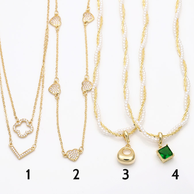 Collares-20 Collar Flor Trebol Corazones Perlas Chapa de Oro Valdivia Accesorios 37-38 - Imagen 1