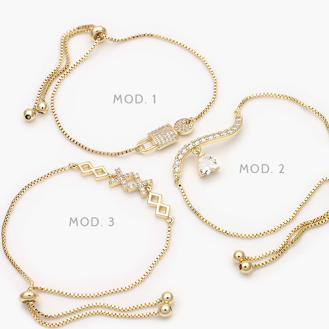 MPU797 Pulso Micropave Candado Zirconias Blancas Chapa de Oro 797 - Imagen 1