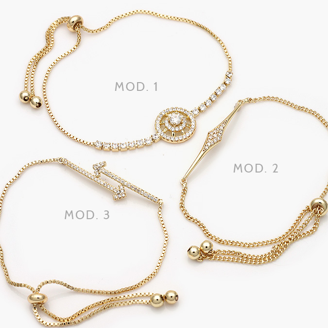 MPU801 Pulso Micropave Flechas Rosa de los Vientos Zirconias Blancas Chapa de Oro 801 - Imagen 1