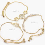 Pulso Micropave Flores Zirconias Blancas Chapa de Oro  811