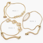 Pulso Micropave Moños Hojas Zirconias Blancas Chapa de Oro  812