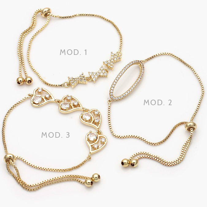MPU812 Pulso Micropave Moños Hojas Zirconias Blancas Chapa de Oro 812 - Imagen 1