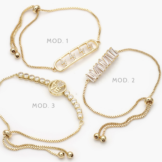 MPU813 Pulso Micropave Rayo LOVE Zirconias Blancas Chapa de Oro 813 - Imagen 1