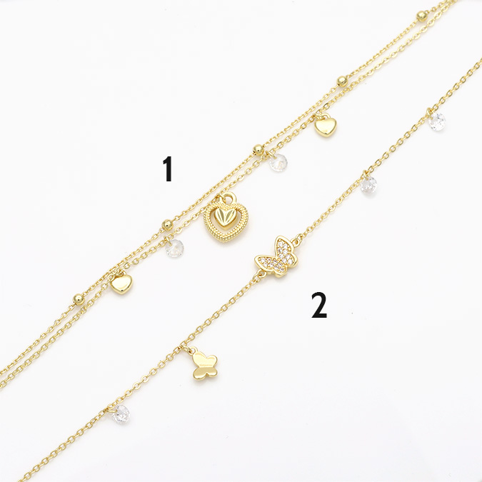 Pulsos-4 Pulso Corazones Mariposas Zirconias Blancas Chapa de Oro 04 - Imagen 1