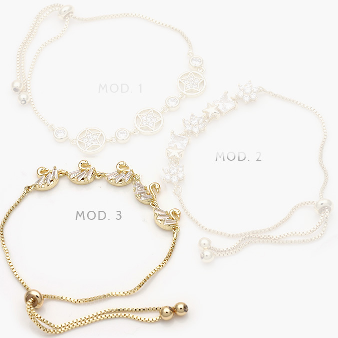 mpu805 Pulso Micropave Cisnes Zirconias Blancas Chapa de Oro 805 - Imagen 1