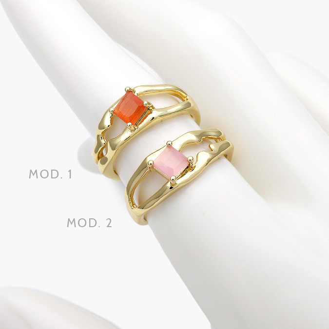 CTB1235 Anillo Zirconia Piedra Rosa y Naranja Ajustable Chapa de Oro 1235 - Imagen 1