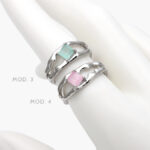 Anillo Zirconia Rosa y Azul Ajustable Chapa de Rodio 1236