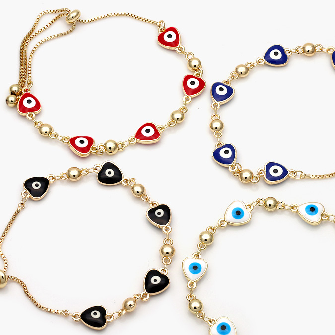 CTP0238 Pulso Corazónes Ojos Turcos Rojos Azules Negros y Blancos Chapa de Oro 238 - Imagen 1
