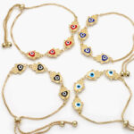 Pulso Mano de Fatima Rojos Azules Negros Blancos Chapa de Oro 246